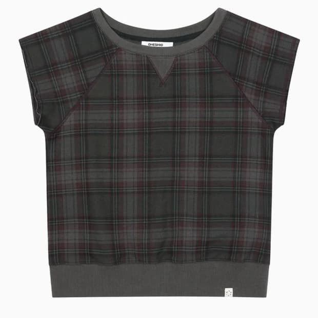 오헤시오 체크 슬리브리스 스웻셔츠 챠콜