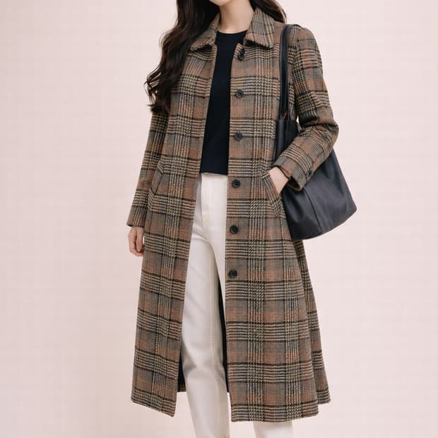 앤아더스토리즈 만테코 울 혼방 체크 코트