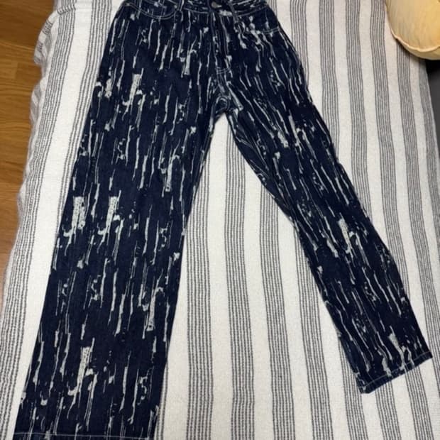 데님 프린트 와이드 팬츠 39