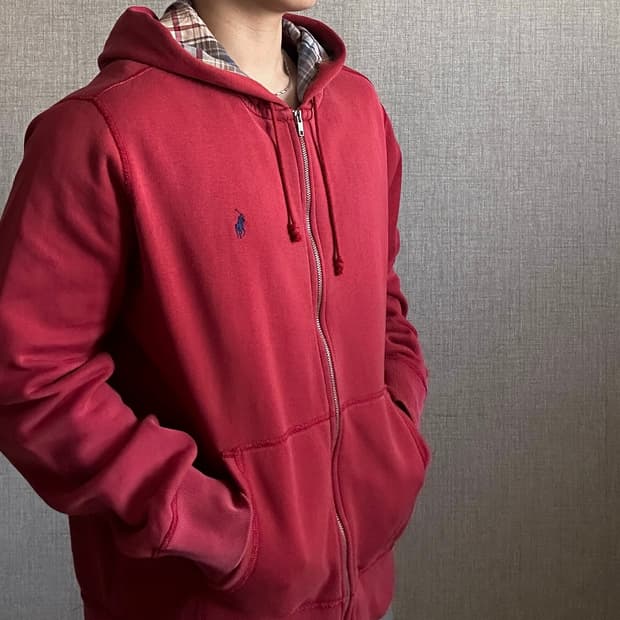 폴로 랄프로렌 포니 레드 후드집업 XL