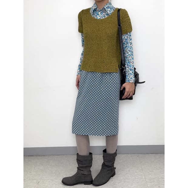 빈티지 도트 미디 스커트
