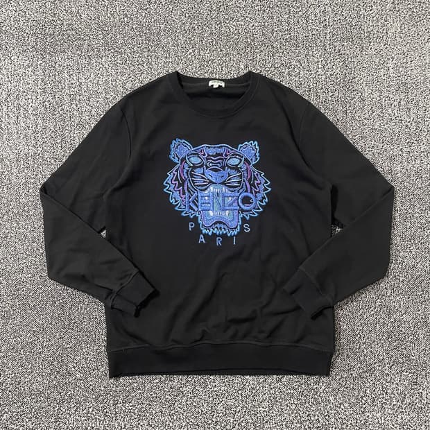 빈티지9. Kenzo 겐조 타이거 자수 맨투맨 스웻셔츠 블루네온