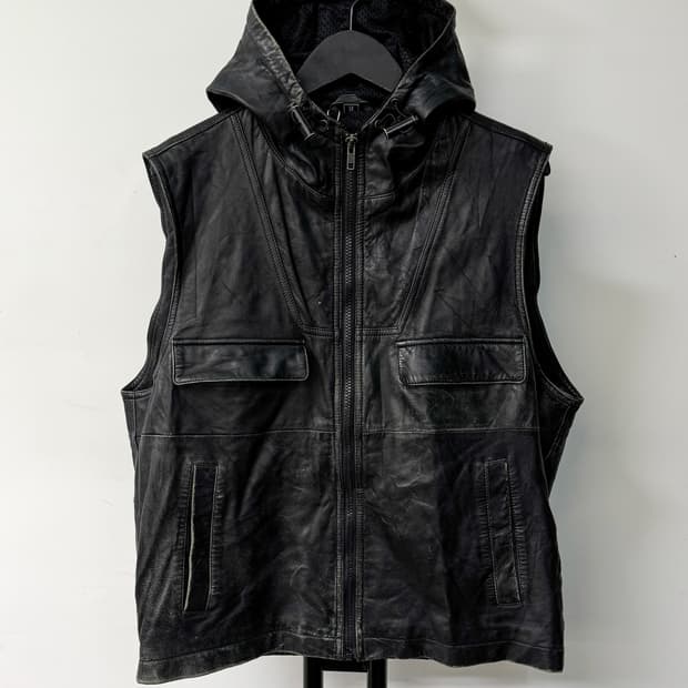 빈티지 투포켓 후드 레더 베스트