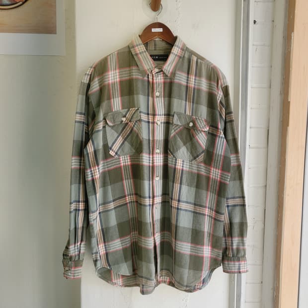 Y.O.M 그린체크 포켓 코튼셔츠 L