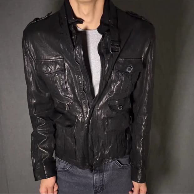 양가죽 디테일 포켓 레더 자켓