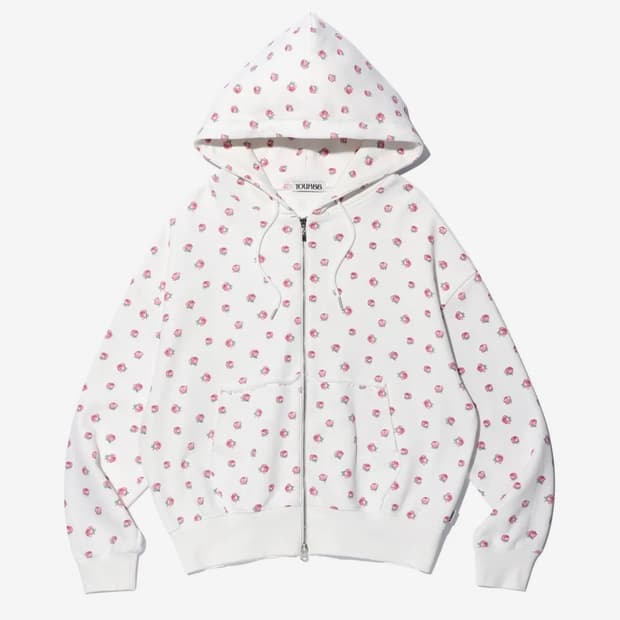 FLOWER PATTERN HOOD ZIP-UP WHITE
