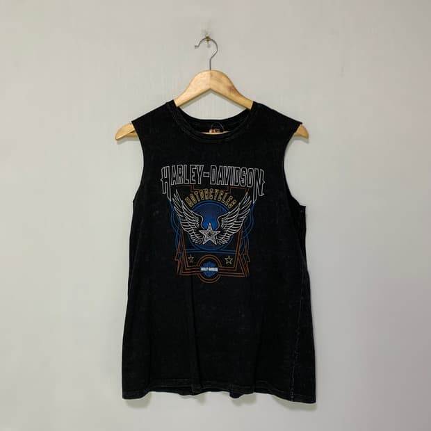 할리 데이비슨 빈티지 프린팅 슬리브리스 펑크 나시 L 남녀공용