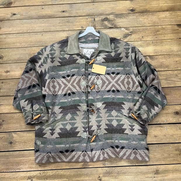 빈티지 커요커 가죽 배색 울 더플자켓 