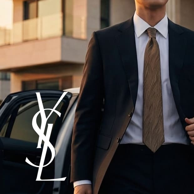 입생로랑 실크 베이지 넥타이 8.4cm A~B등급 K2499
