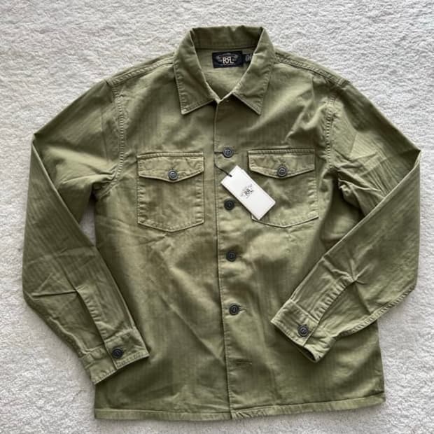 Rrl 더블알엘 올리브 리버스 사틴 셔츠 m