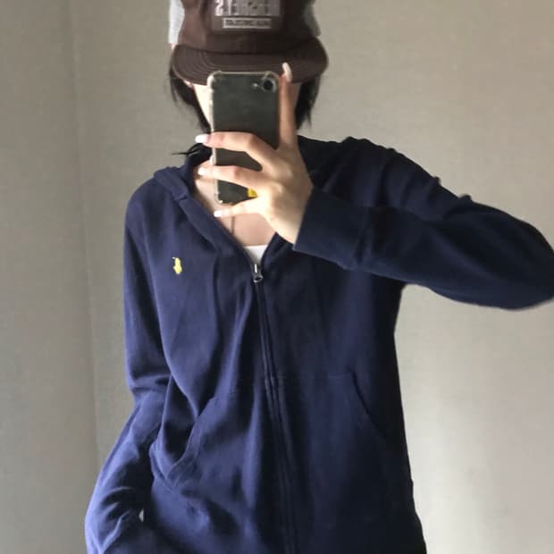 폴로 네이비 빅로고 후드집업