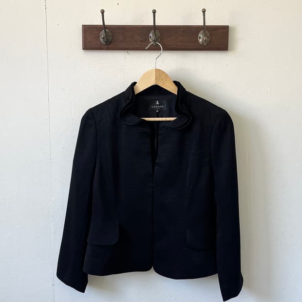 LANVIN 넥 블랙 셔링 트위드 자켓