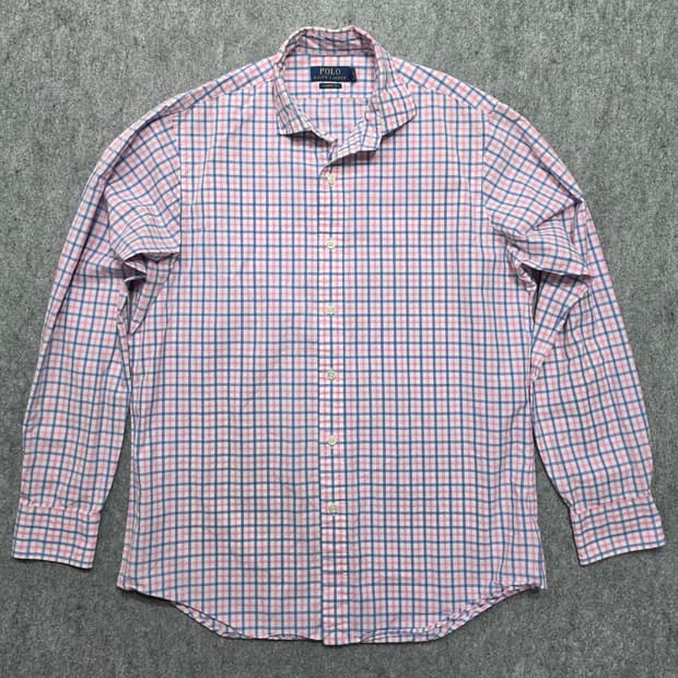 폴로 랄프로렌 핑크 블루 체크 코튼 클래식핏 셔츠 M