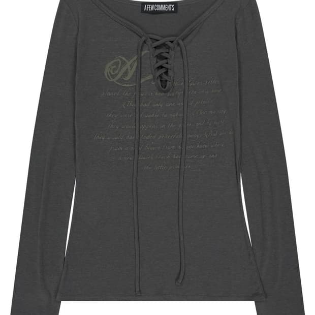 Pale printed lace-up long sleeve top