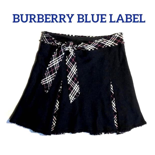[버버리 블루라벨 노바체크 플리츠 스커트] 갸루 빈티지 블랙 모리 하구미