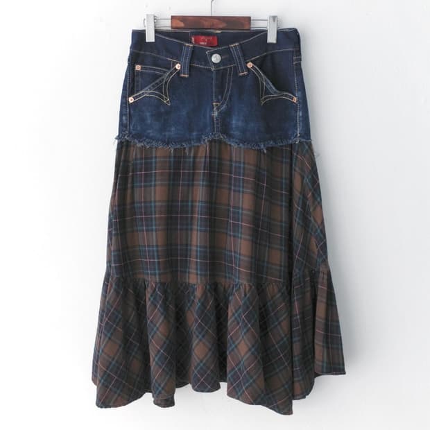 levis) check remake denim skirt
