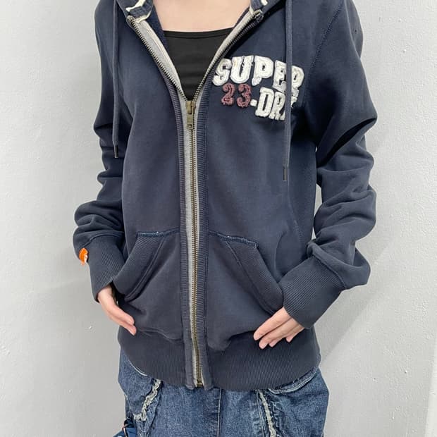 수퍼드라이 네이비 패치 헤비 후드집업 