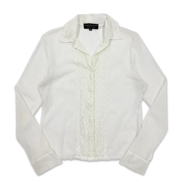 빈티지 ALDRIDGE JEUNE 화이트 시스루 레이스 셔츠 블라우스
