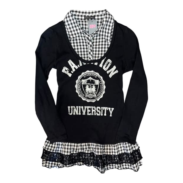 타탄체크레이스 스커트 레이어드 긴팔 원피스 키치갸루y2k