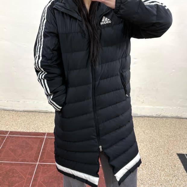 아디다스 삼선 롱패딩 블랙