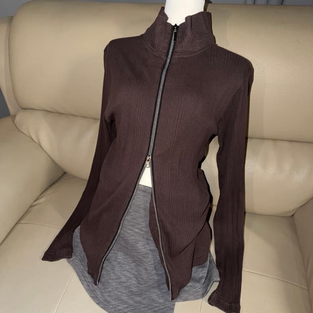 2-way zipper ribbed zip-up