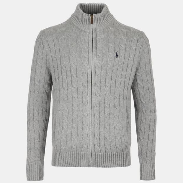 폴로 꽈배기 니트 집업 그레이 M