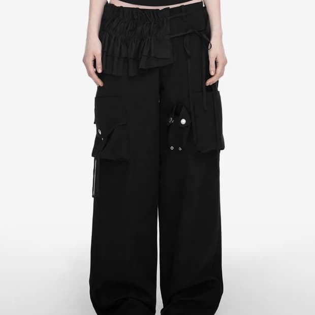 나체 스트랩 와이드 카고 팬츠 (0사이즈)