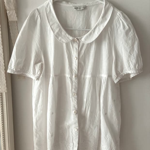 어스뮤직 둥근 카라 블라우스 홍콩 블라우스 일본 빈티지