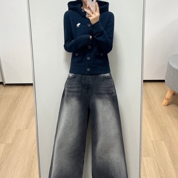 아베크롬비 사슴로고 버튼 딥네이비 후드집업