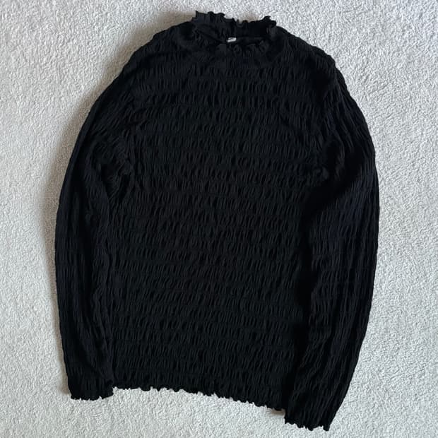 일본빈티지 블랙 셔링 목폴라 이너 탑