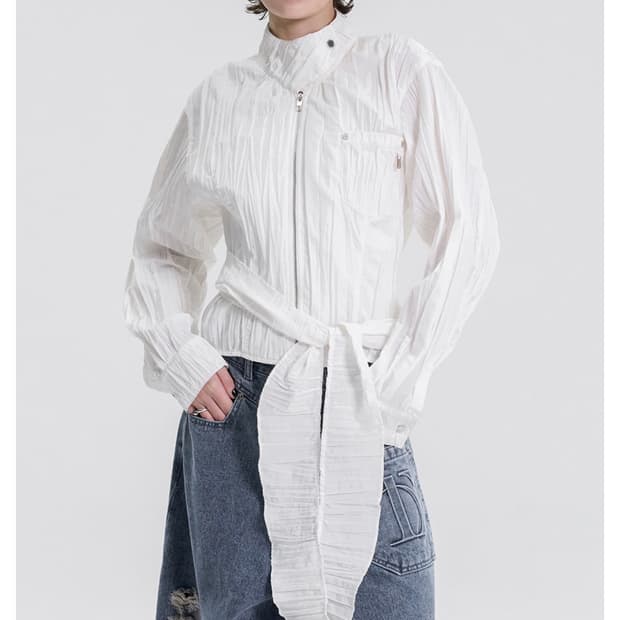 트리밍버드 Crinkle Back Tie Set-up Shirt