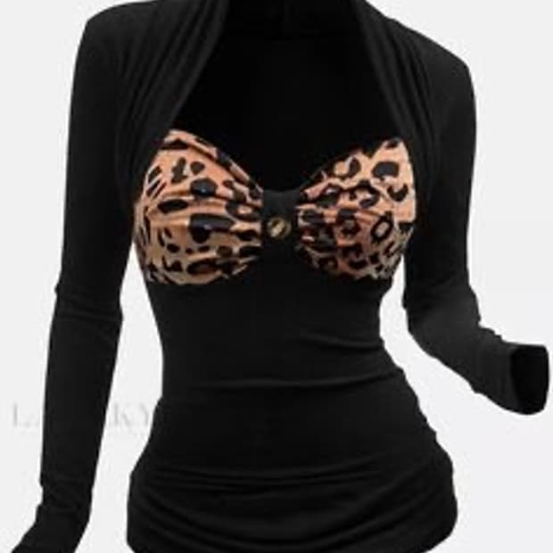 오네갸루 레오파드 리본 탑 롱슬리브 긴팔