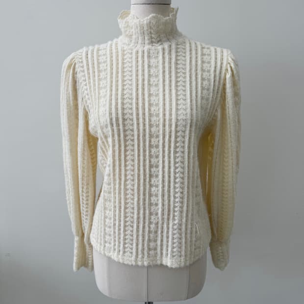 Lace Frill Highneck Blouse Top