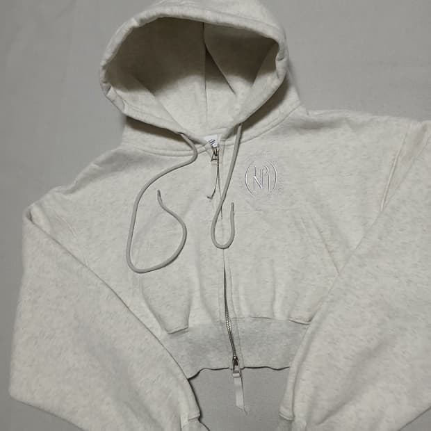 파르티멘토 로고 크롭 우먼 기모 맨투맨 멜란지 후드집업