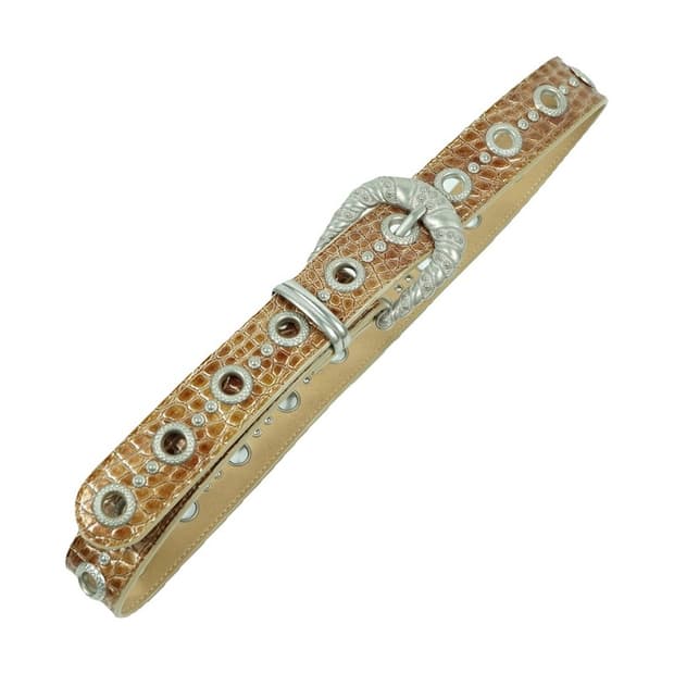 Y2K 웨스턴 무드 크로코 아일렛 통가죽 벨트