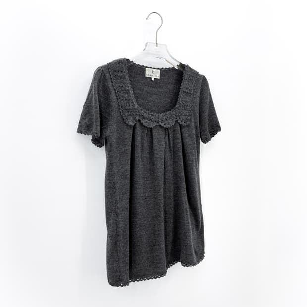 빈티지 레이스 반팔 레이어드 니트