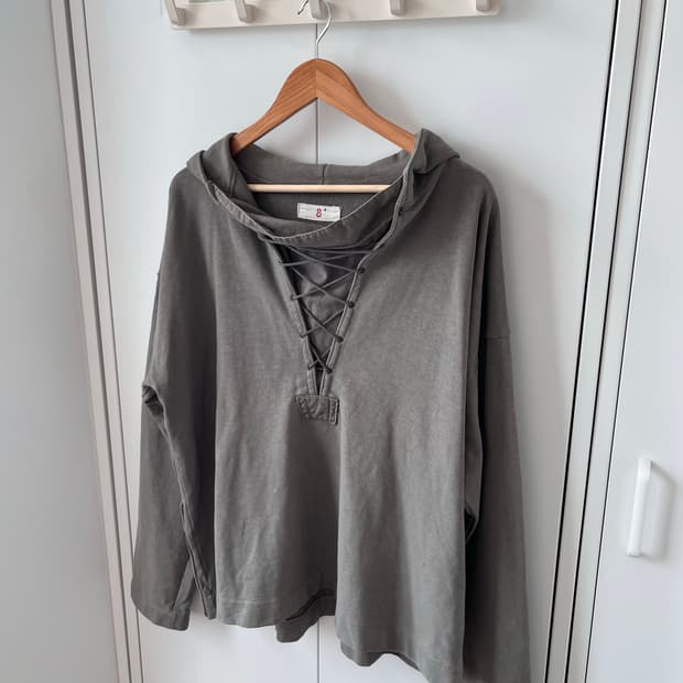 (Rare) 45RPM 카키 포켓 레이어드 오버핏 후드티셔츠