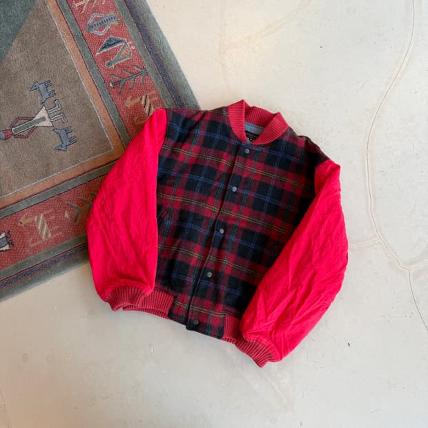 jpn vtg 울 체크 봄버 자켓