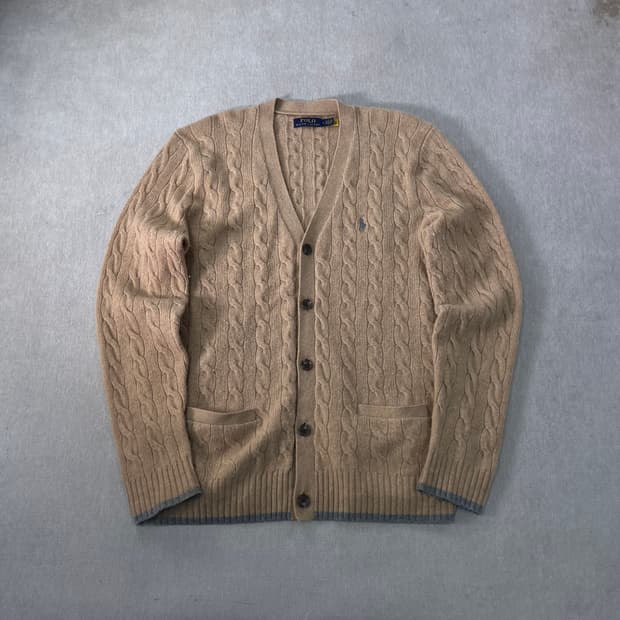 100 폴로랄프로렌 신형라벨 캐시미어 울 꽈배기 가디건 