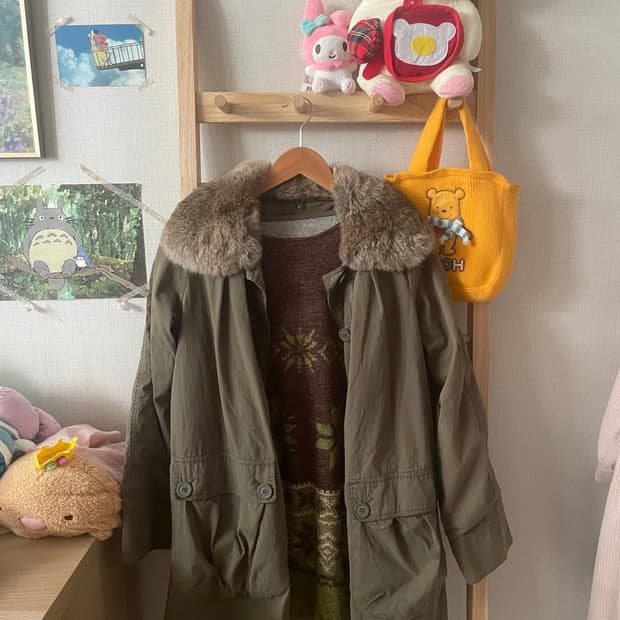모리걸 빈티지 초코나무숲 퍼야상 set💚🤎