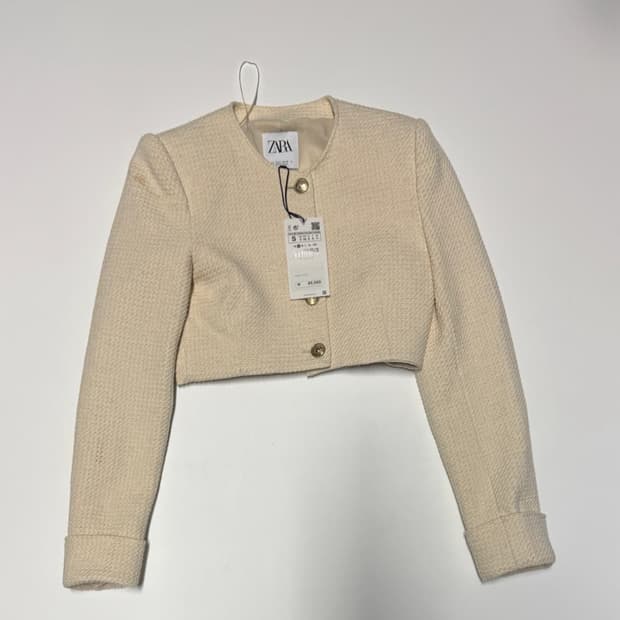 여성 자라 Zara 트위드 와플 크롭 자켓