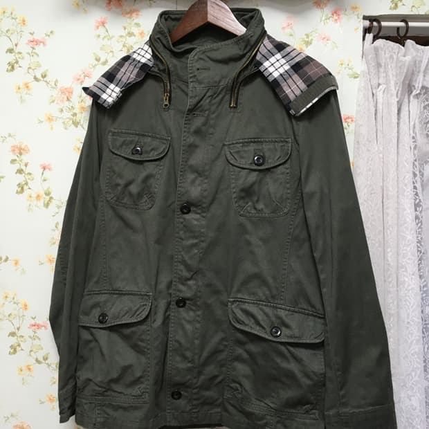 체크 후드 레이어드 자켓