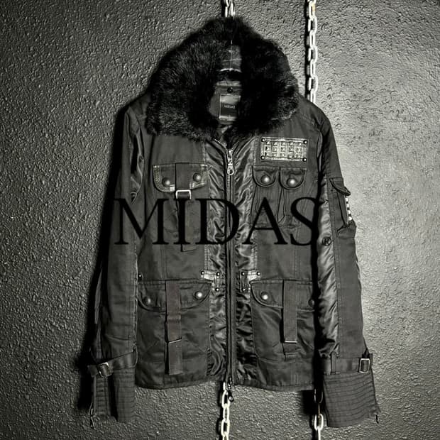 MIDAS  Black Fur Military Jacket