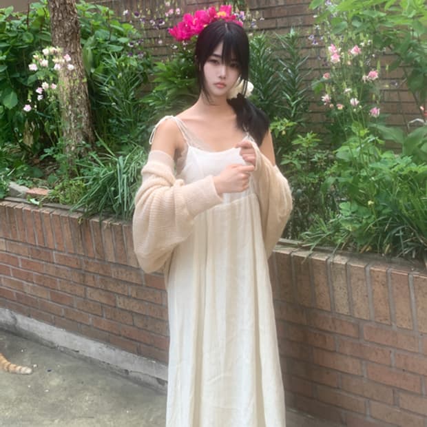 Linen slip dress(ivory)
