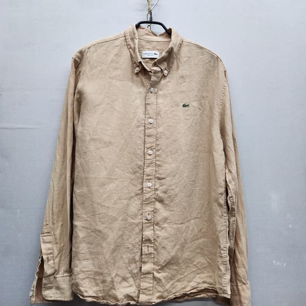 라코스테 로고 린넨100% 베이지 셔츠 40(L)