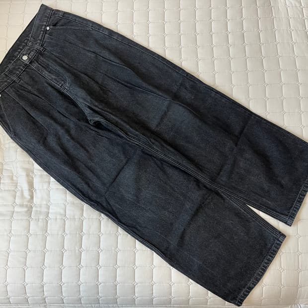 가까이유니언즈 투턱 와이드 데님 팬츠 블랙 L