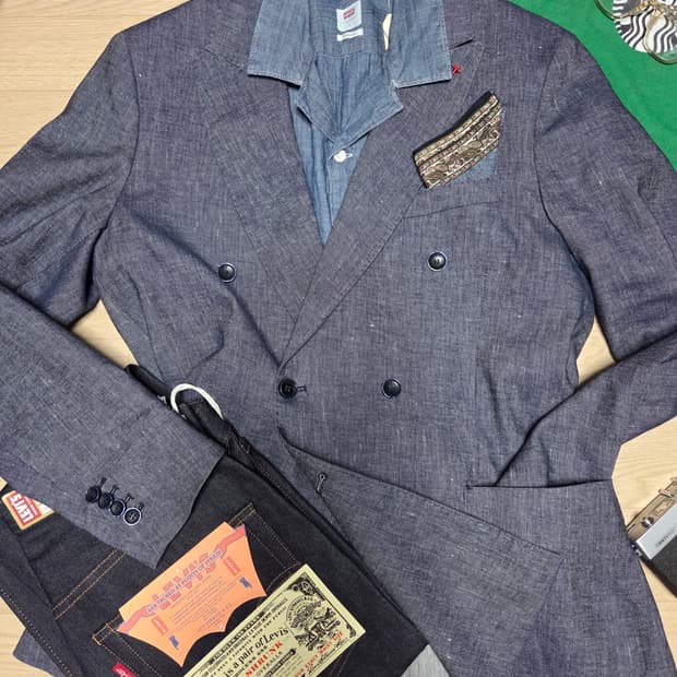 (새상품)ATP(ITALY) (세트)데님 더블브레스티드 셋업 자켓 블