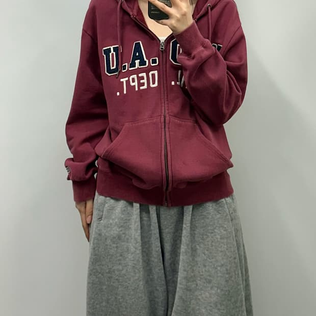 후아유 y2k 와투케 버건디 후드집업