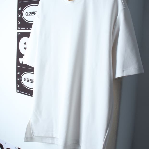(L-2XL) 드로우핏 반팔 티셔츠 오버핏 화이트 무지 폴리-H32369