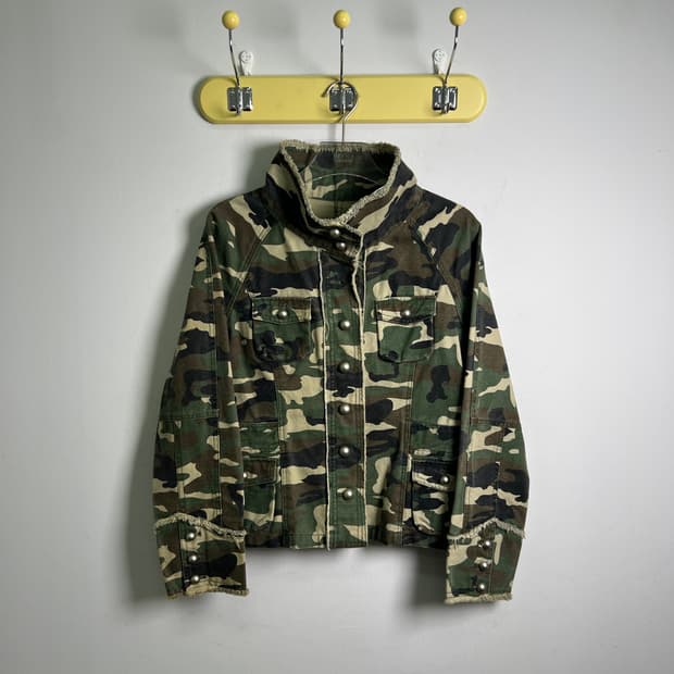 Jasper minx 빈티지 카모플라쥬 하이넥 밀리터리 자켓 L